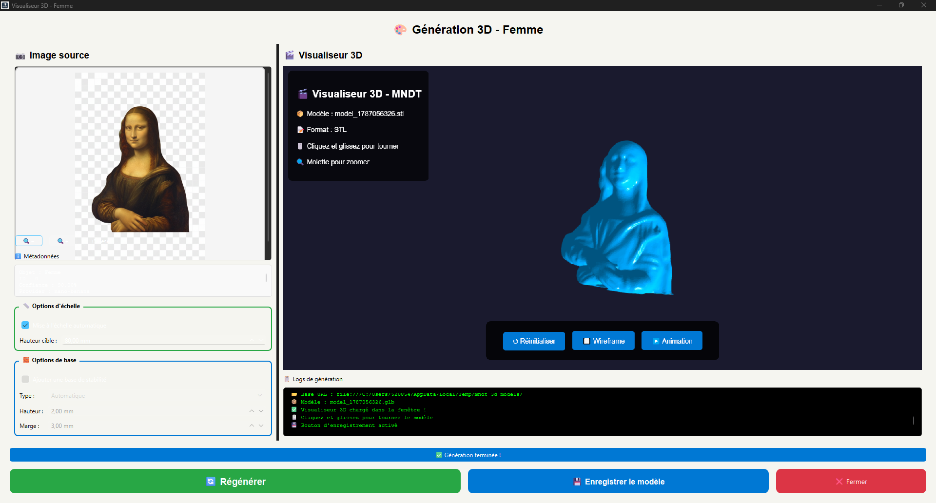 MNDT affichant la transformation de la Joconde en modèle 3D